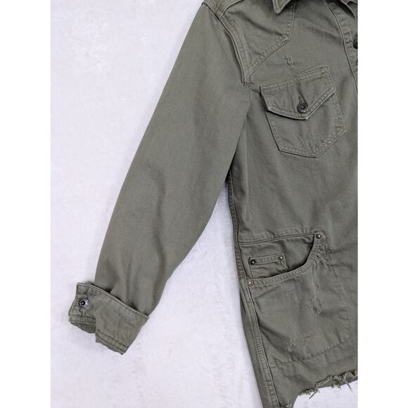 Free People Moonchild Women's Oversized Jacket Size Small Olive Green Distressed - Picture 3 of 15